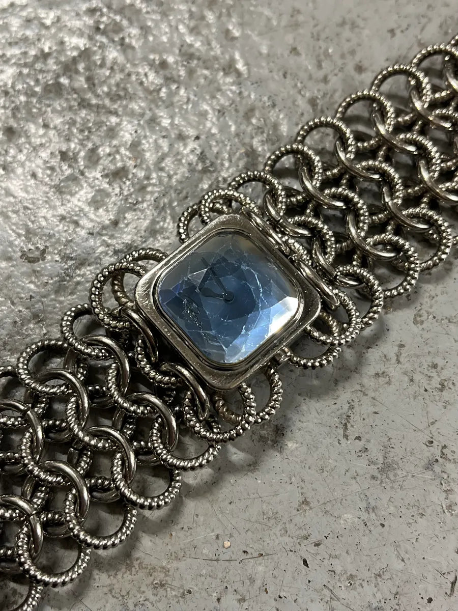 2000s Roberto Cavalli Silver Chain Blue Dial Watch UPFKfJy 4
