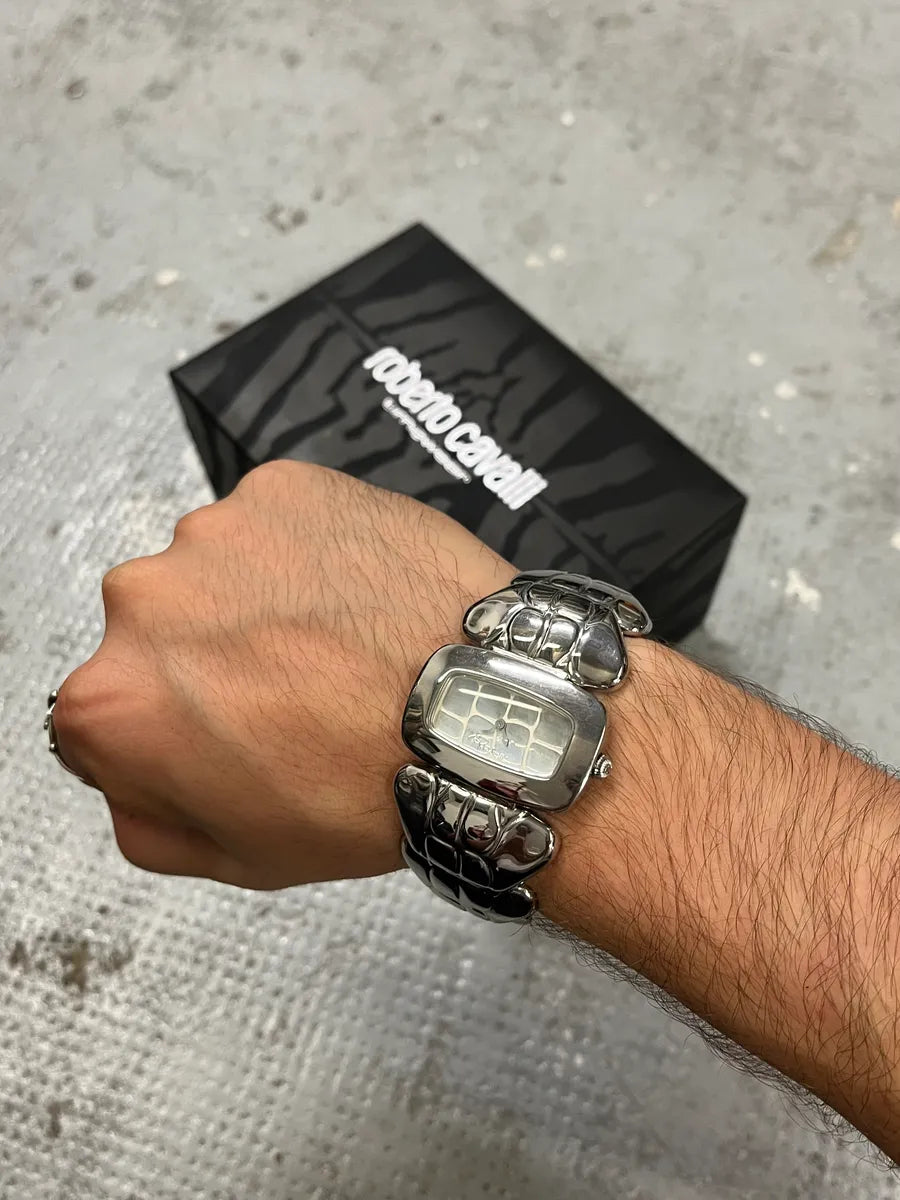 2000s Roberto Cavalli Silver Crocodile Tail Bracelet Watch OEjyTwa 0