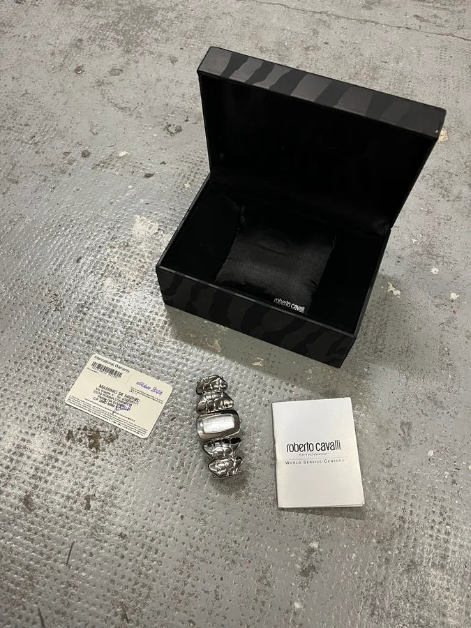 2000s Roberto Cavalli Silver Crocodile Tail Bracelet Watch OEjyTwa 10