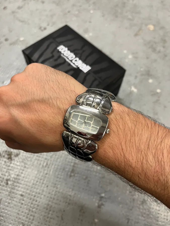 2000s Roberto Cavalli Silver Crocodile Tail Bracelet Watch OEjyTwa 2