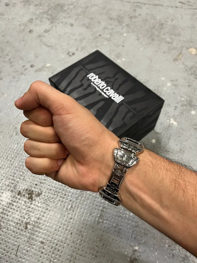 2000s Roberto Cavalli Silver Crocodile Tail Bracelet Watch OEjyTwa 3