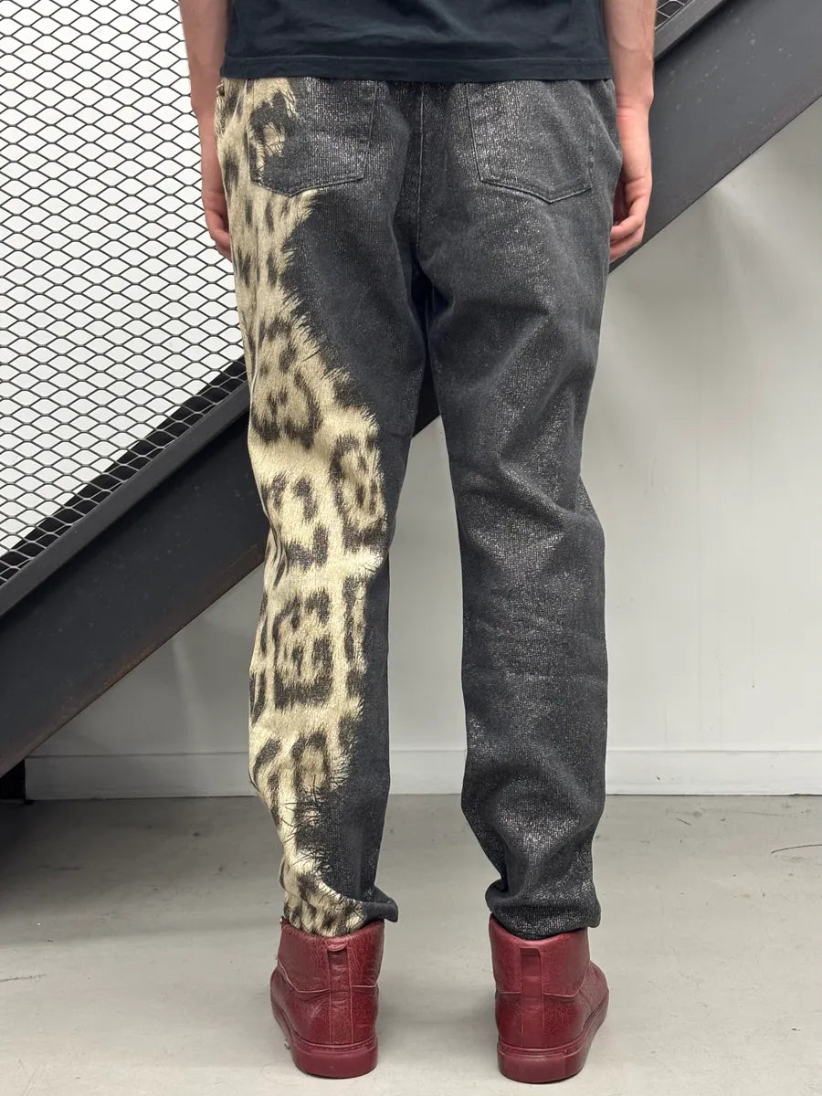 FW2001 Roberto Cavalli Brut Leopard Irregular Jeans cfIACJU 2
