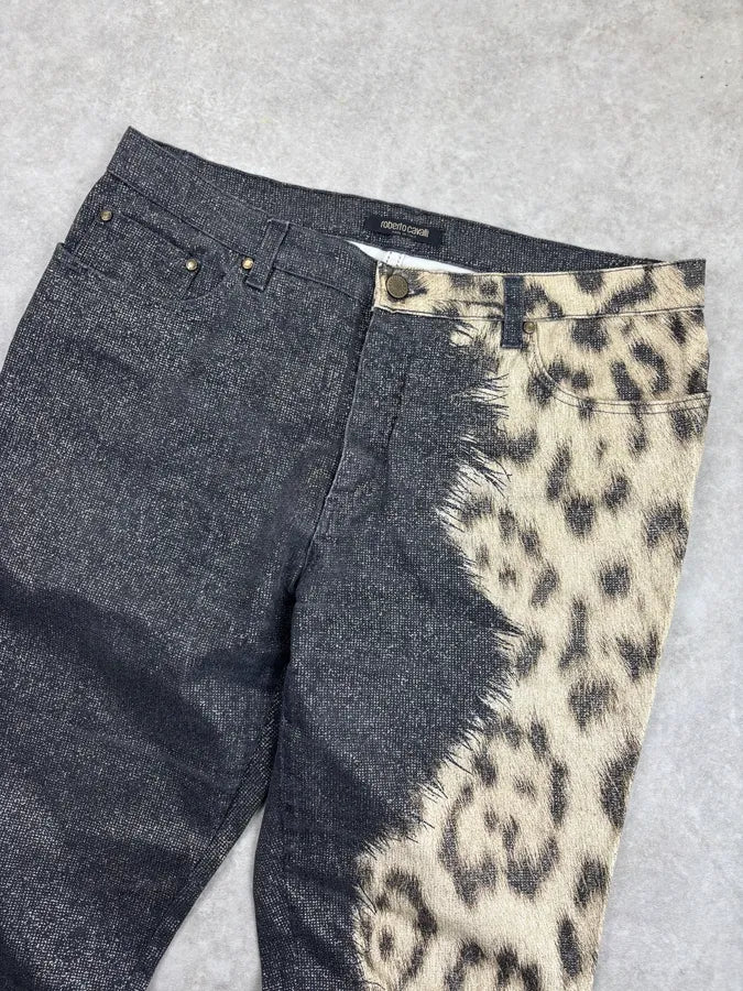 FW2001 Roberto Cavalli Brut Leopard Irregular Jeans cfIACJU 4