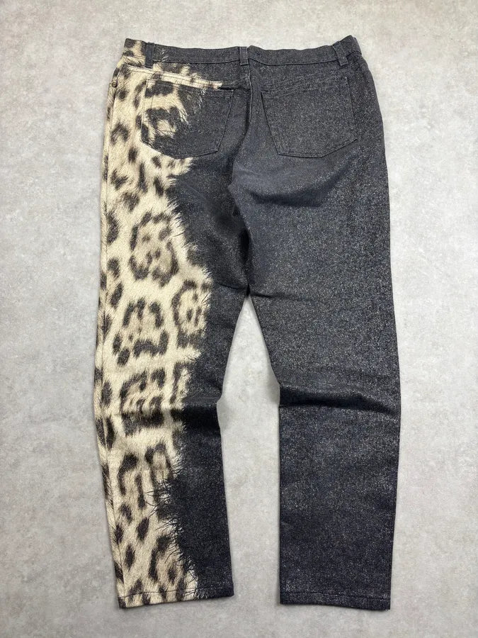 FW2001 Roberto Cavalli Brut Leopard Irregular Jeans cfIACJU 5