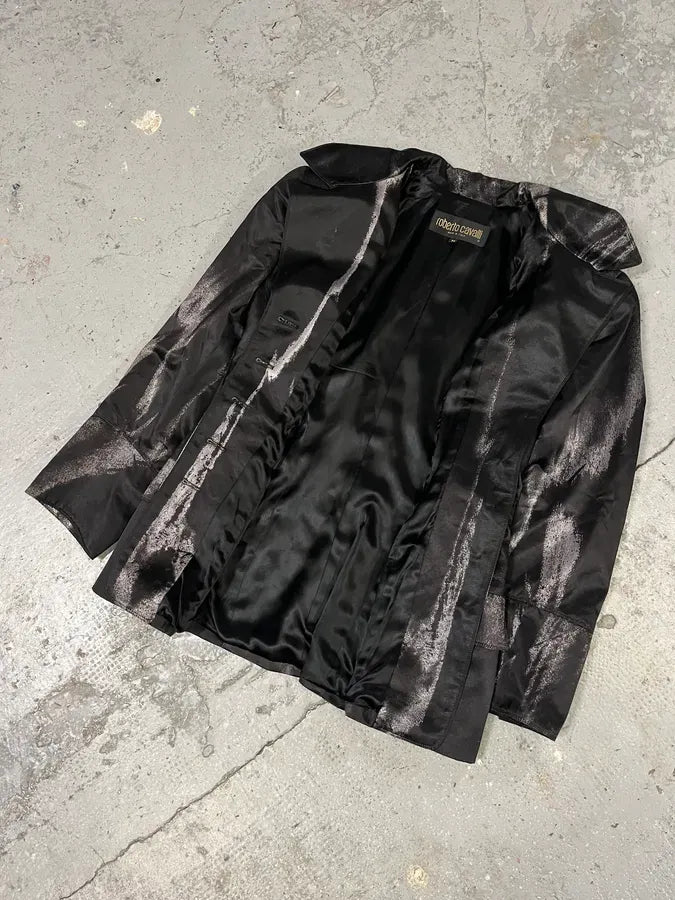 2000s Roberto Cavalli Silver Paint Black Blazer SsZbrGg 5