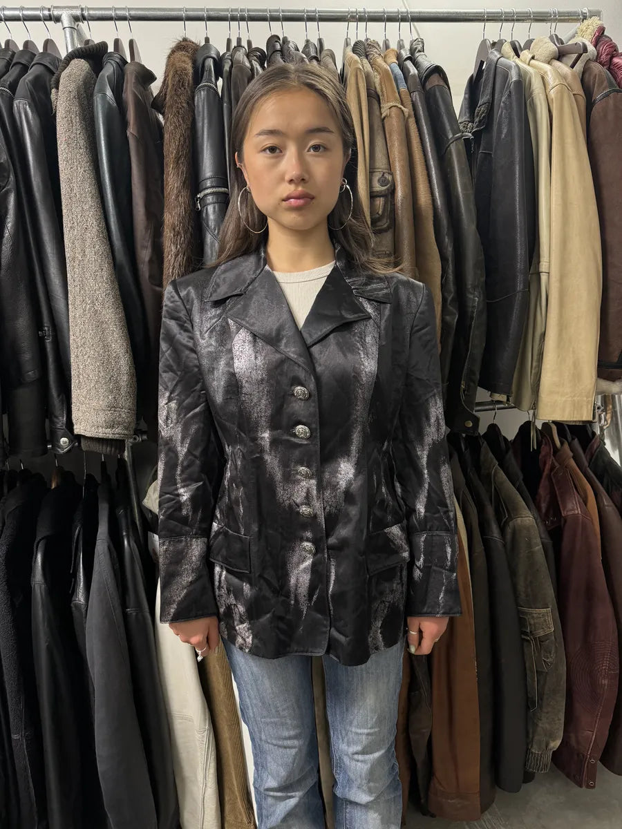 2000s Roberto Cavalli Silver Paint Black Blazer (M) SsZbrGg 2