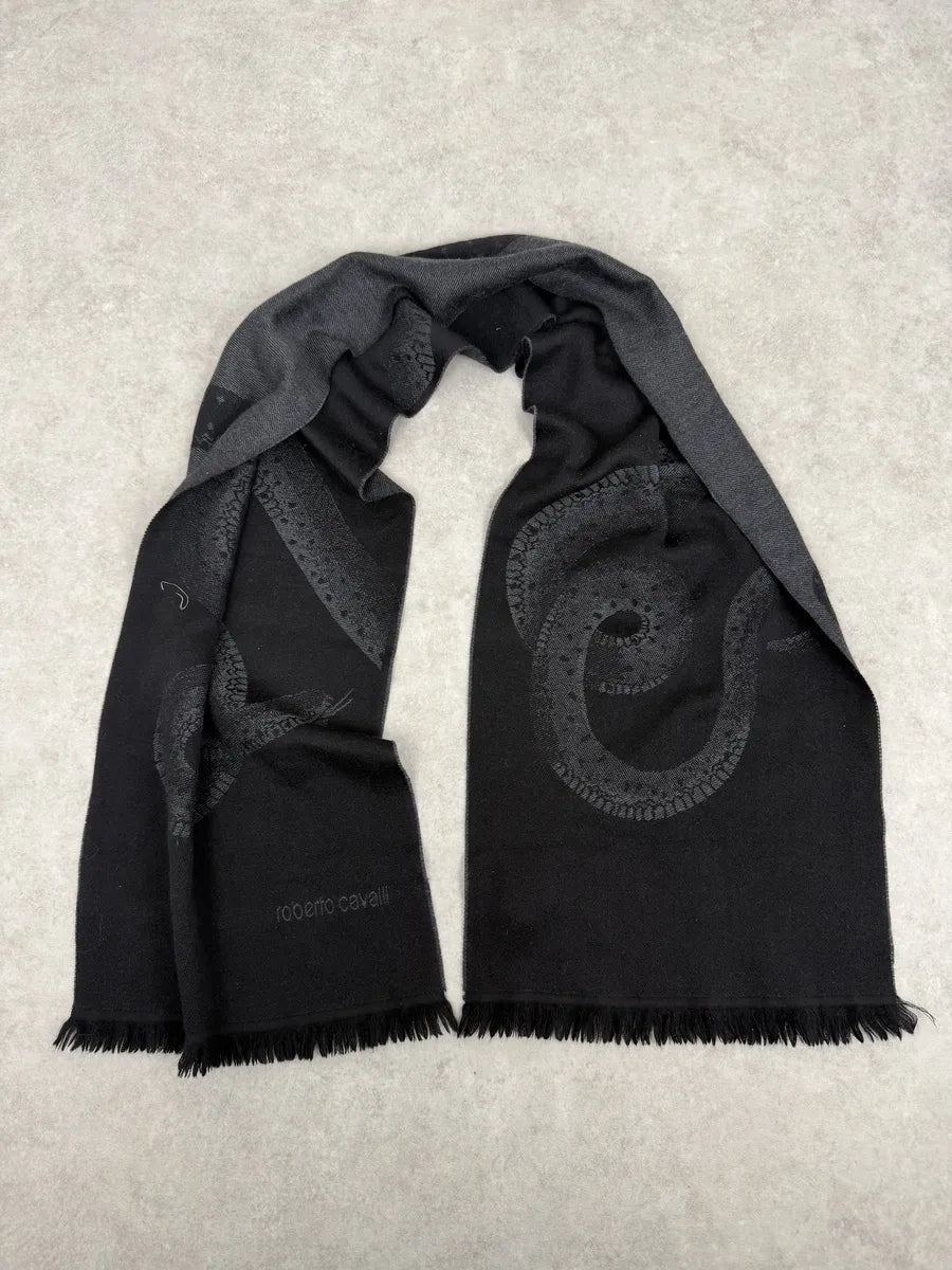 2000s Roberto Cavalli Snake Black Wool Scarf xEdcSMi 0
