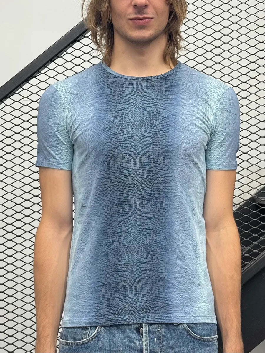 2000s Roberto Cavalli Snake Print Blue Gradient T-Shirt NgbrmRQ 0