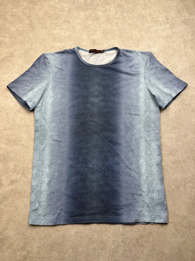 2000s Roberto Cavalli Snake Print Blue Gradient T-Shirt NgbrmRQ 2