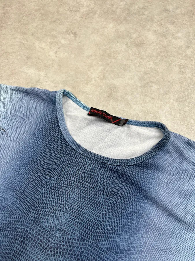 2000s Roberto Cavalli Snake Print Blue Gradient T-Shirt NgbrmRQ 3