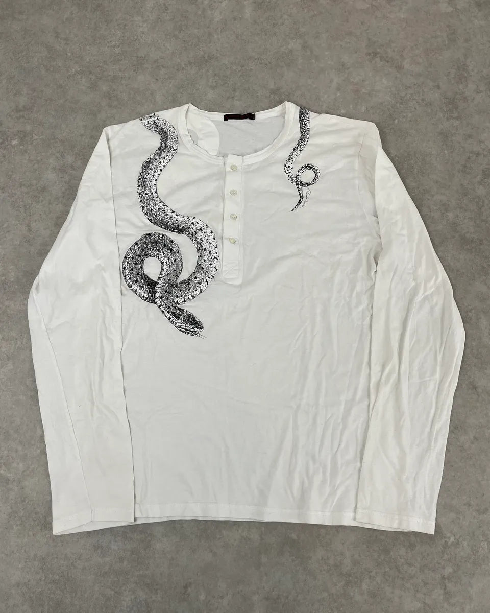 2000s Roberto Cavalli Snake White Henley Longsleeves psoeNvI 0