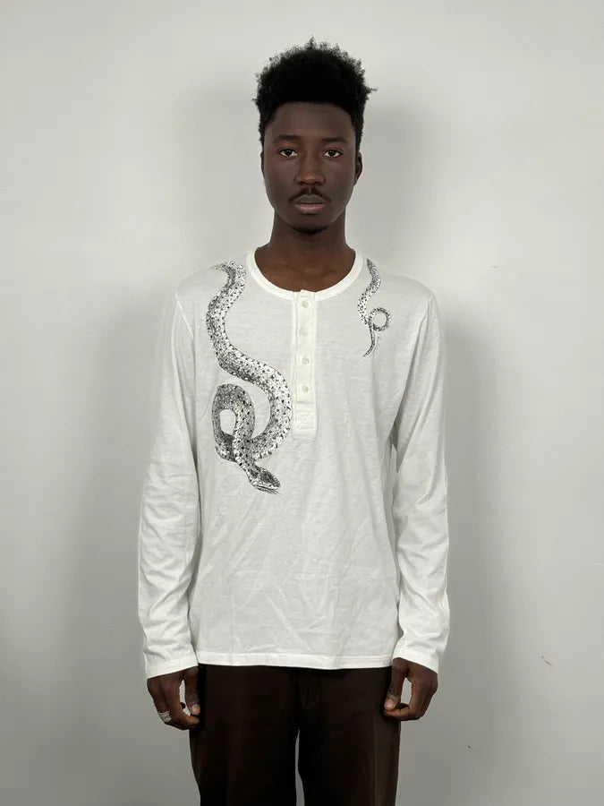 2000s Roberto Cavalli Snake White Henley Longsleeves psoeNvI 1
