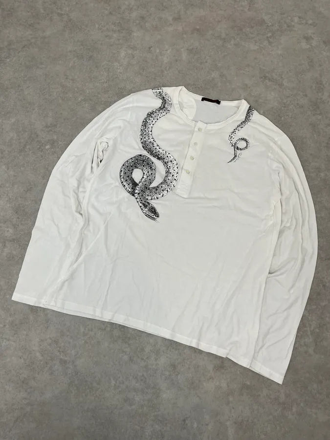 2000s Roberto Cavalli Snake White Henley Longsleeves psoeNvI 3