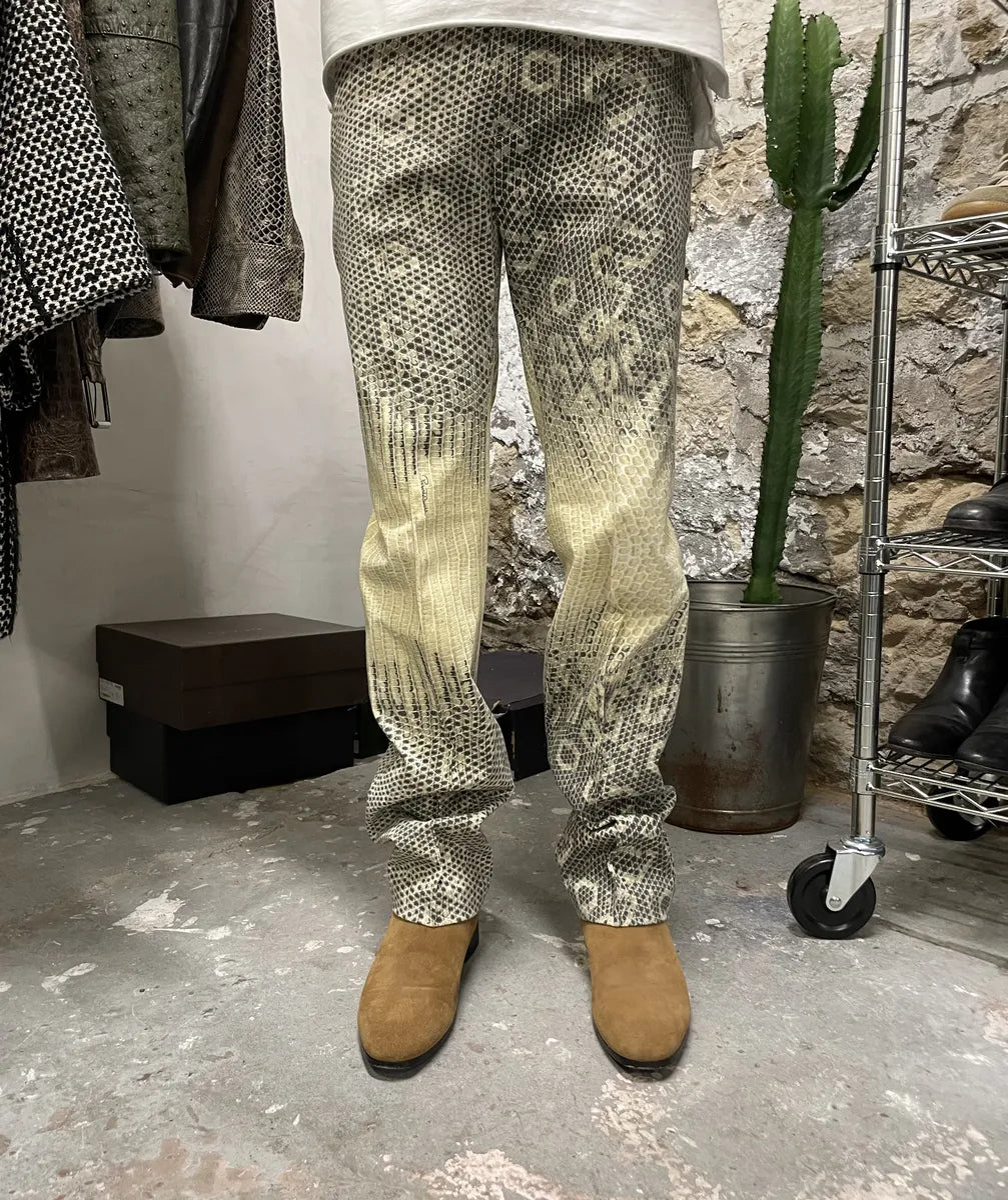 2000s Roberto Cavalli Snakeskin Effect Beige Pattern Pants (S/M) 0