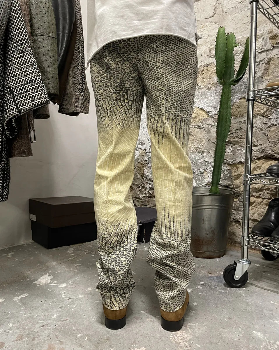 2000s Roberto Cavalli Snakeskin Effect Beige Pattern Pants (S/M) 1