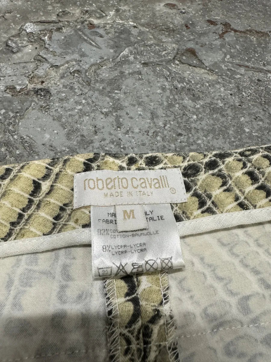 2000s Roberto Cavalli Snakeskin Effect Beige Pattern Pants (S/M) 2