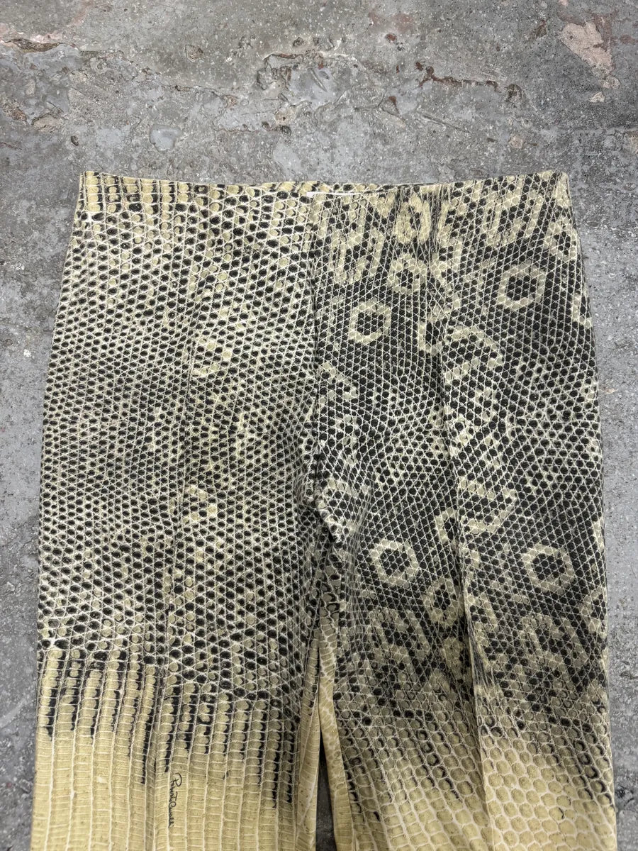 2000s Roberto Cavalli Snakeskin Effect Beige Pattern Pants (S/M) 3