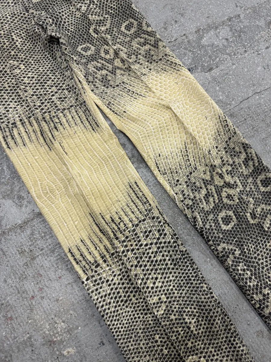 2000s Roberto Cavalli Snakeskin Effect Beige Pattern Pants (S/M) 4