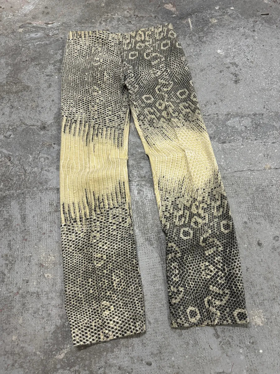 2000s Roberto Cavalli Snakeskin Effect Beige Pattern Pants (S/M) 5