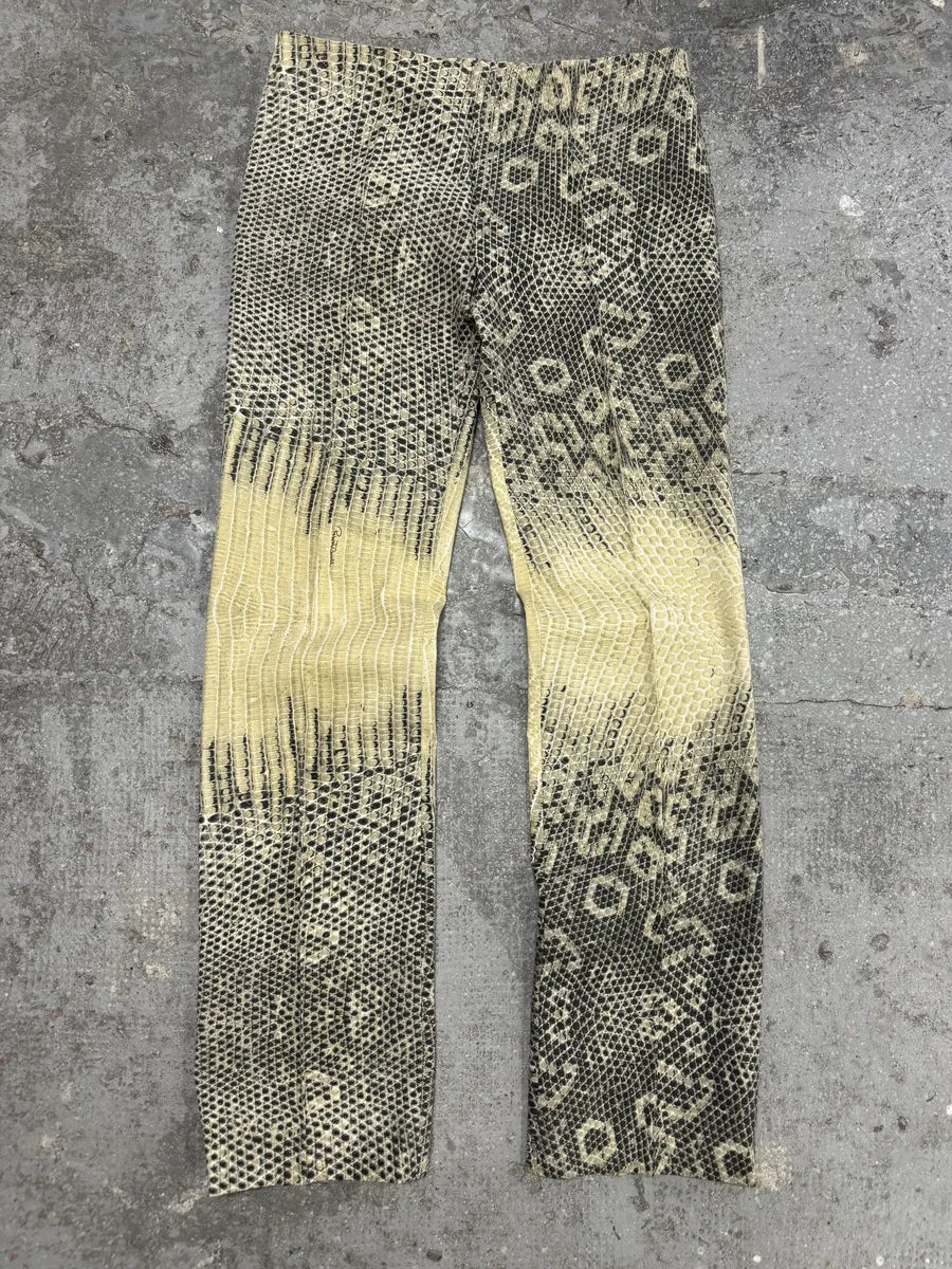 2000s Roberto Cavalli Snakeskin Effect Beige Pattern Pants (S/M) 7