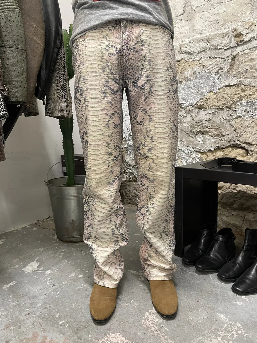 2000s Roberto Cavalli Snakeskin Effect Pink Shadow Pants (S) FEpgqSF 0