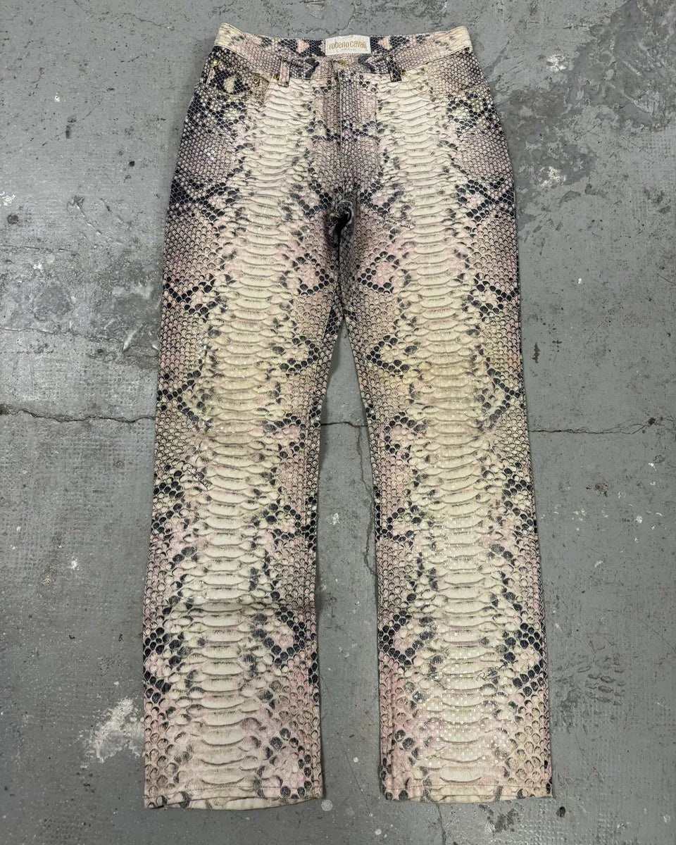 2000s Roberto Cavalli Snakeskin Effect Pink Shadow Pants (S) FEpgqSF 1