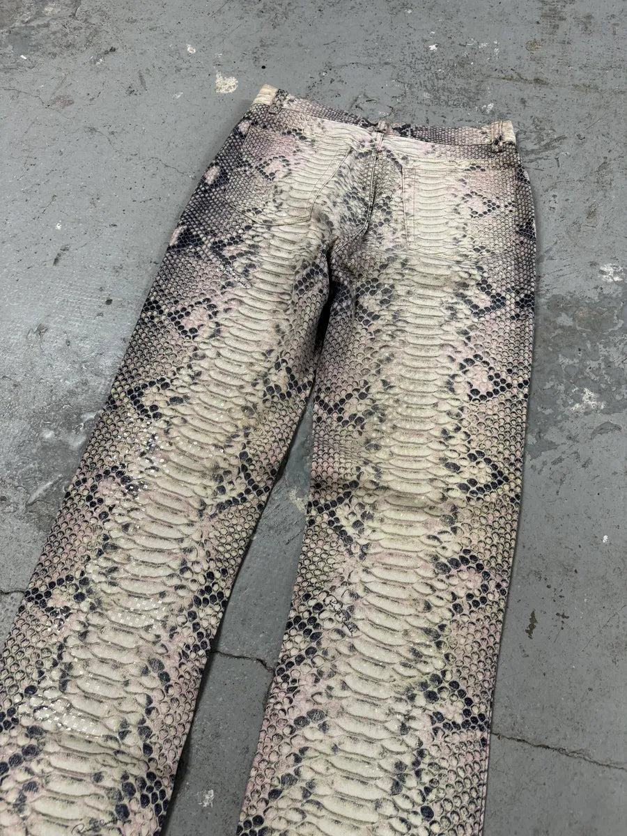2000s Roberto Cavalli Snakeskin Effect Pink Shadow Pants (S) FEpgqSF 12