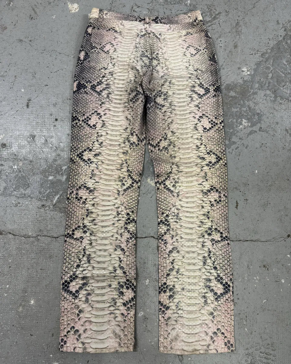 2000s Roberto Cavalli Snakeskin Effect Pink Shadow Pants (S) FEpgqSF 2