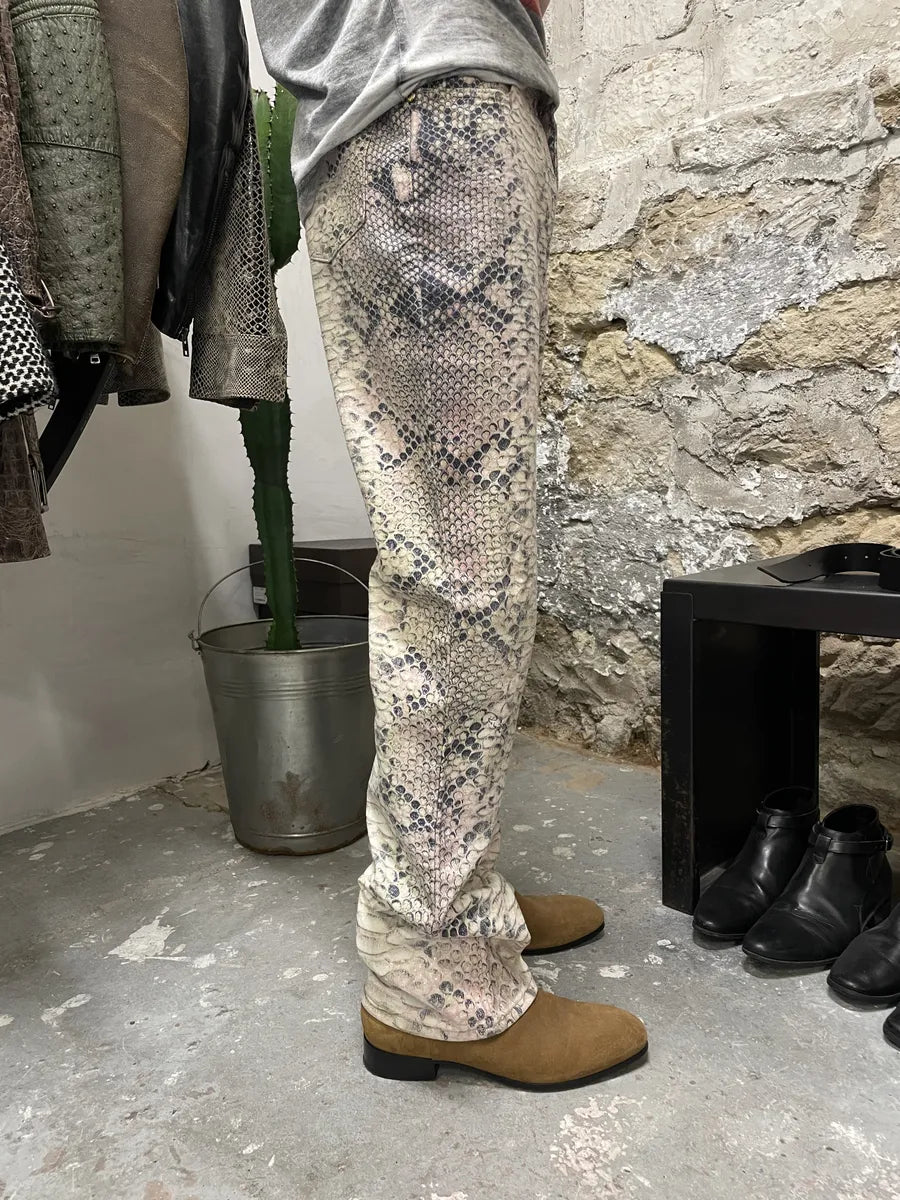2000s Roberto Cavalli Snakeskin Effect Pink Shadow Pants (S) FEpgqSF 3