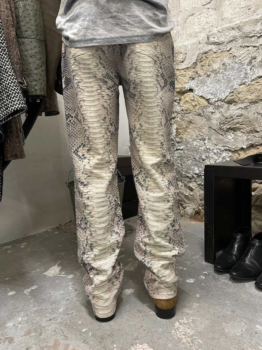 2000s Roberto Cavalli Snakeskin Effect Pink Shadow Pants (S) FEpgqSF 4