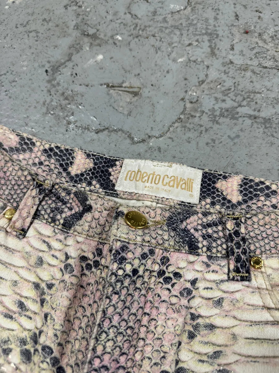 2000s Roberto Cavalli Snakeskin Effect Pink Shadow Pants (S) FEpgqSF 5