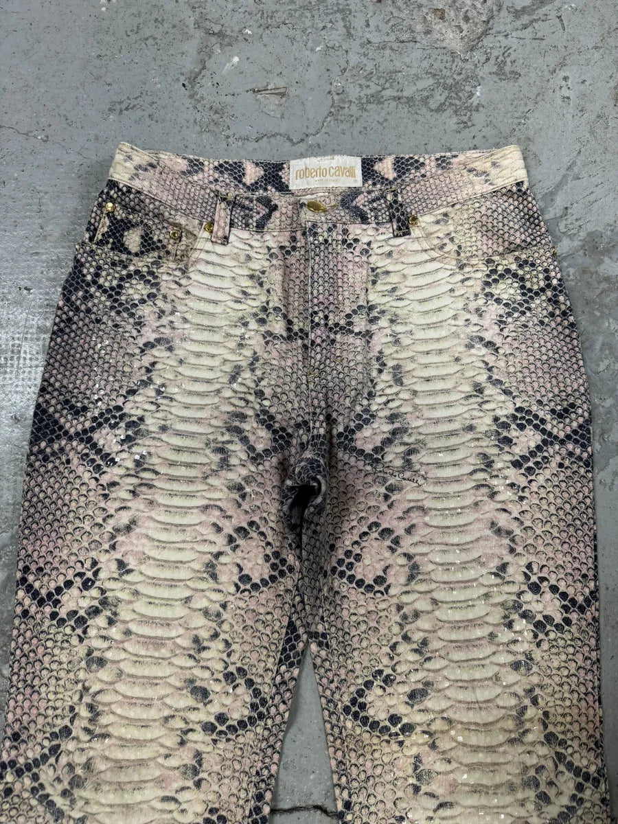 2000s Roberto Cavalli Snakeskin Effect Pink Shadow Pants (S) FEpgqSF 7