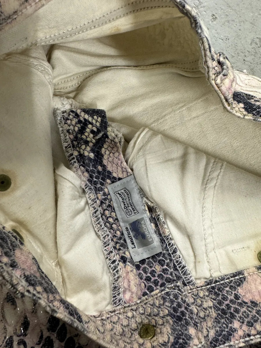 2000s Roberto Cavalli Snakeskin Effect Pink Shadow Pants (S) FEpgqSF 9