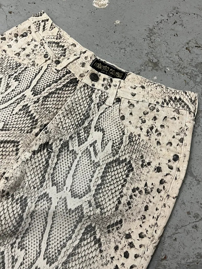 2000s Roberto Cavalli Snakeskin Effect White Pants PhjHpqa 5