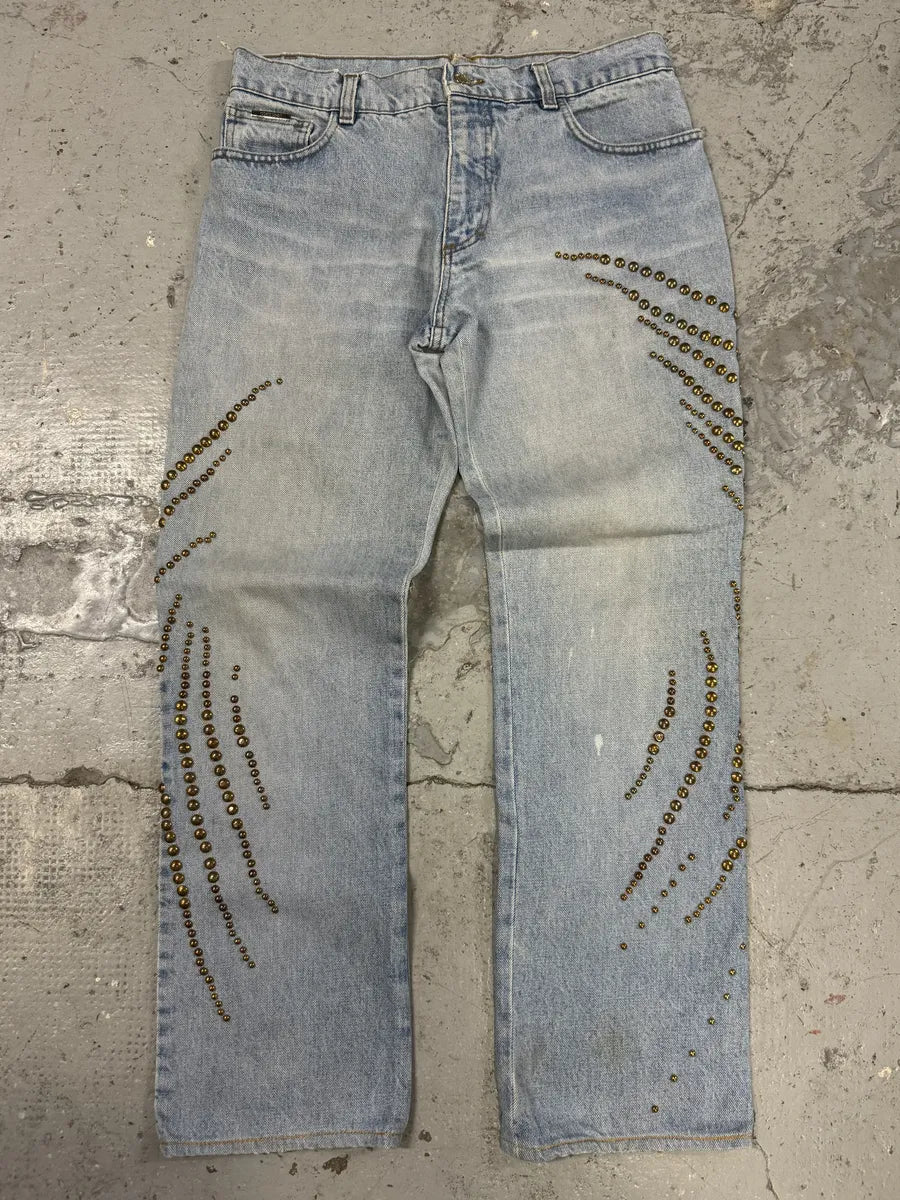 2000s Roberto Cavalli Solar Studded Blue Denim Jeans JcPUrjN 0