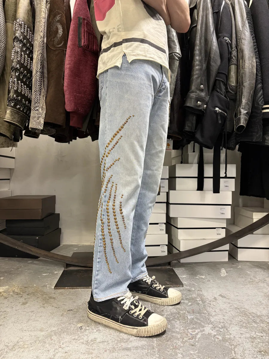 2000s Roberto Cavalli Solar Studded Blue Denim Jeans JcPUrjN 2