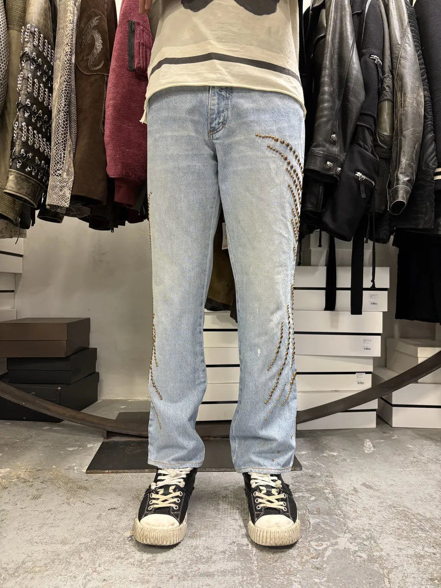 2000s Roberto Cavalli Solar Studded Blue Denim Jeans JcPUrjN 3