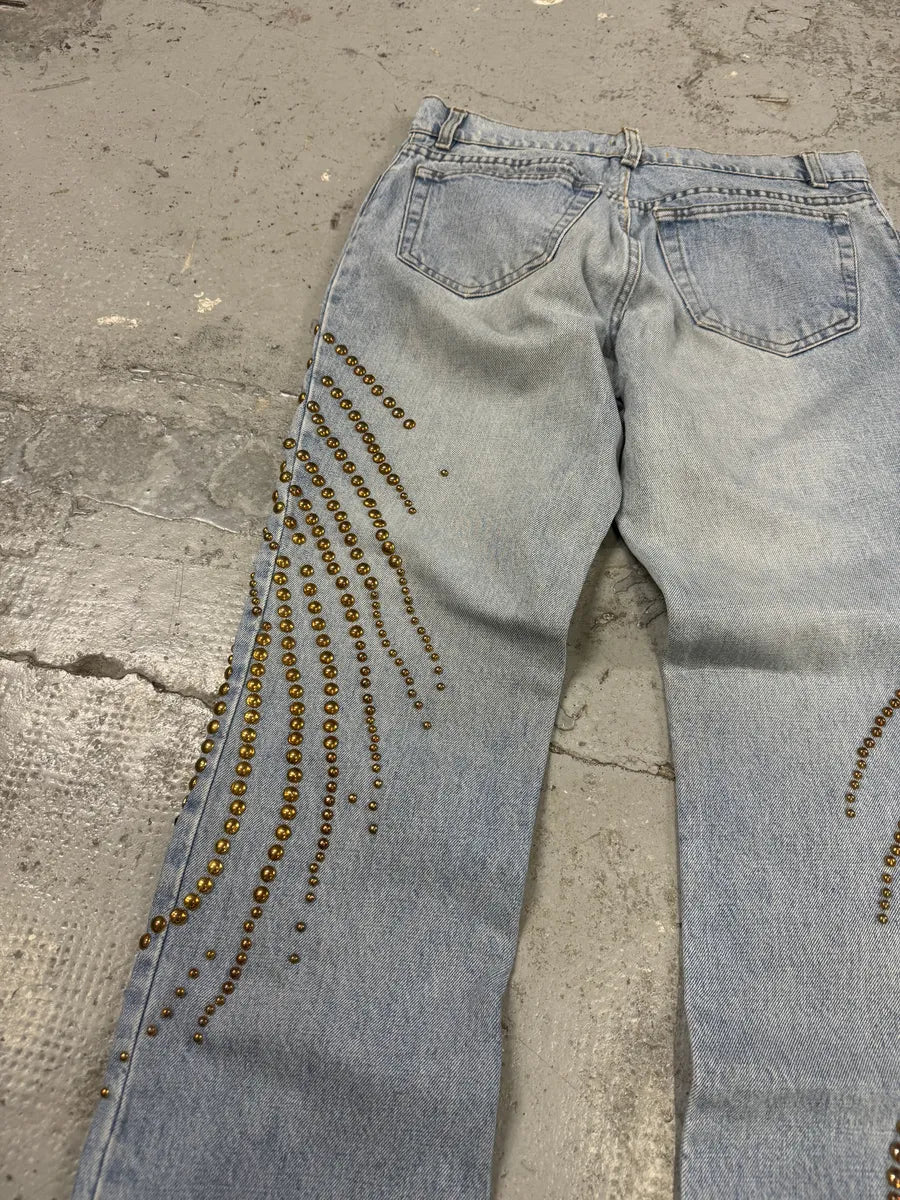 2000s Roberto Cavalli Solar Studded Blue Denim Jeans JcPUrjN 4
