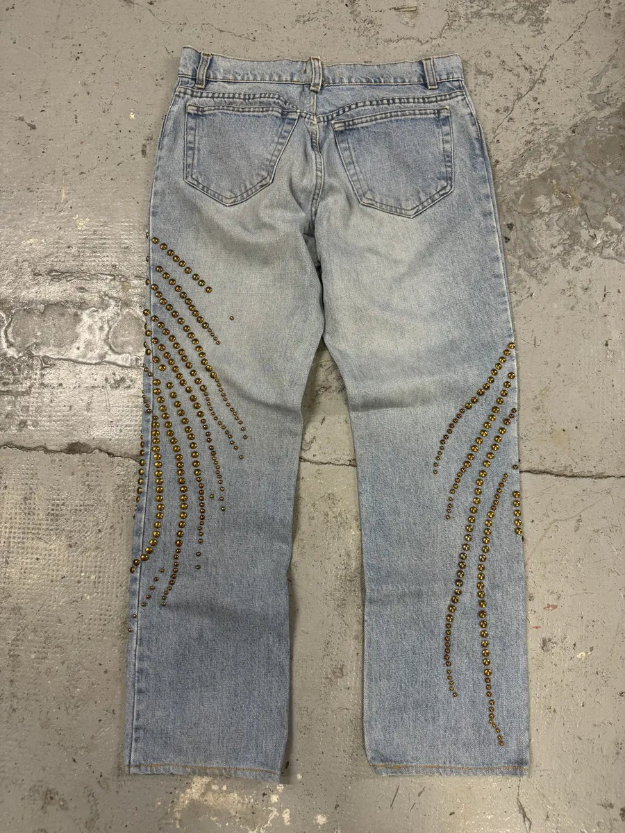 2000s Roberto Cavalli Solar Studded Blue Denim Jeans JcPUrjN 5
