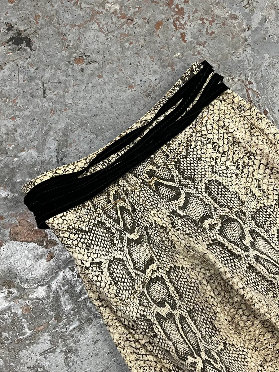 2000s Roberto Cavalli Square Paved Relic Buckle Frange Suede Leather Belt CCkcMNS 1