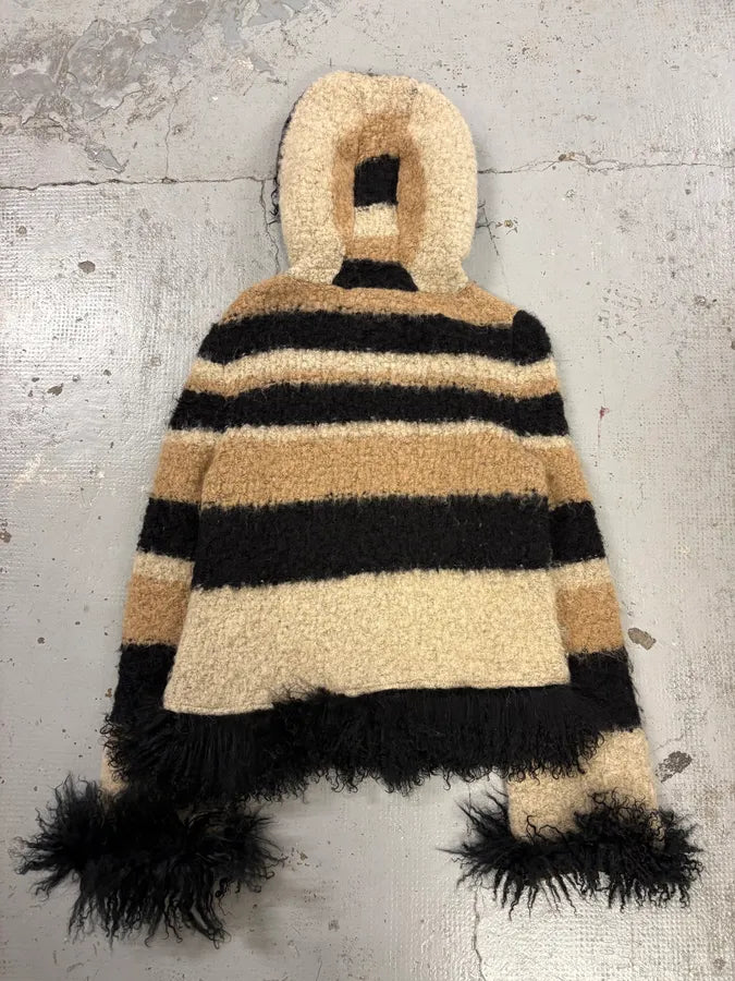 2000s Roberto Cavalli Beige & Black Striped Knit Distressed Zip-up Sweater UAeuMUL 5