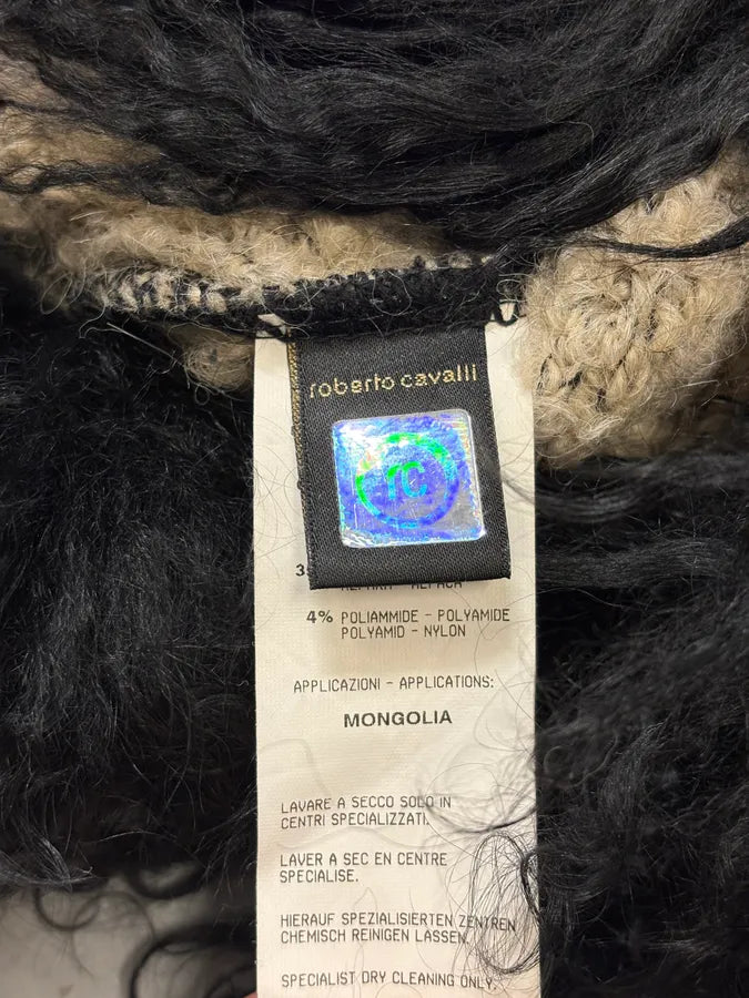 2000s Roberto Cavalli Beige & Black Striped Knit Distressed Zip-up Sweater UAeuMUL 11