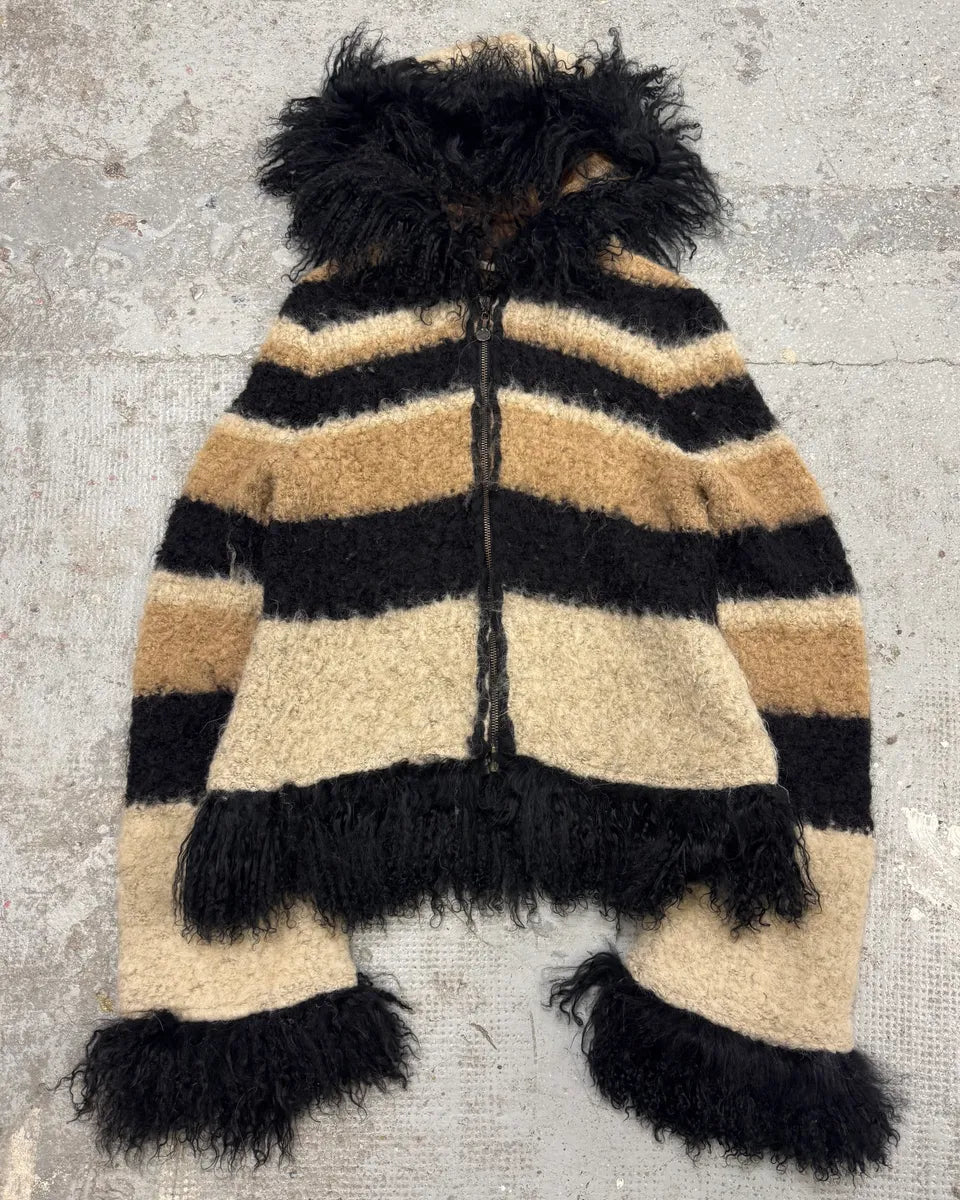 2000s Roberto Cavalli Striped Knit Distressed Zip-up Sweater (L/XL) WTPgcTg 0