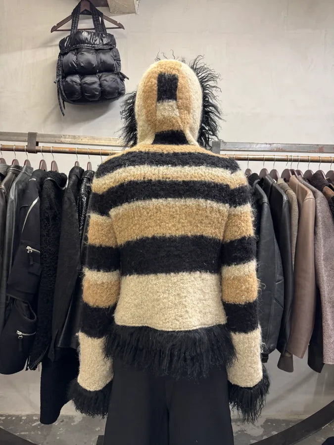 2000s Roberto Cavalli Striped Knit Distressed Zip-up Sweater (L/XL) WTPgcTg 3