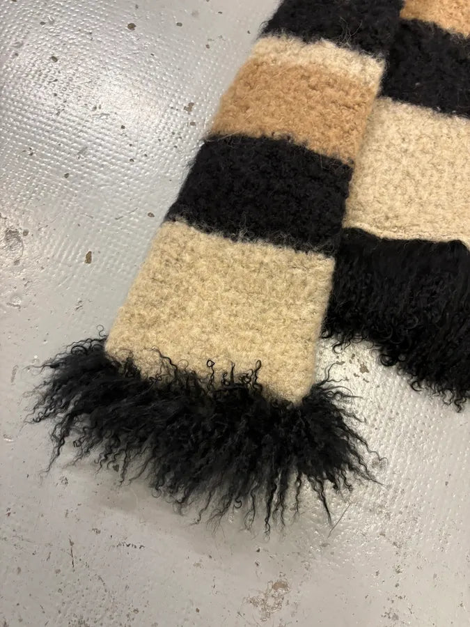 2000s Roberto Cavalli Beige & Black Striped Knit Distressed Zip-up Sweater UAeuMUL 7