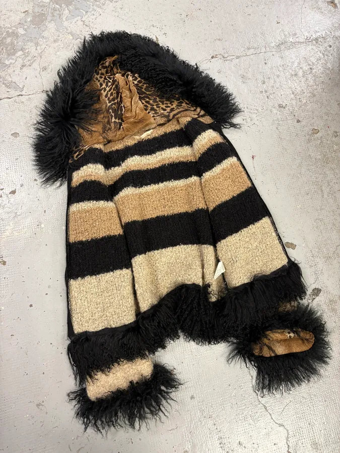 2000s Roberto Cavalli Beige & Black Striped Knit Distressed Zip-up Sweater UAeuMUL 6