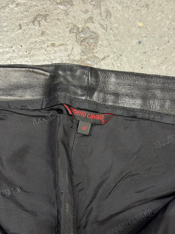 2000s Roberto Cavalli Tribal Floral Black Leather Pants VnWBcXv 11