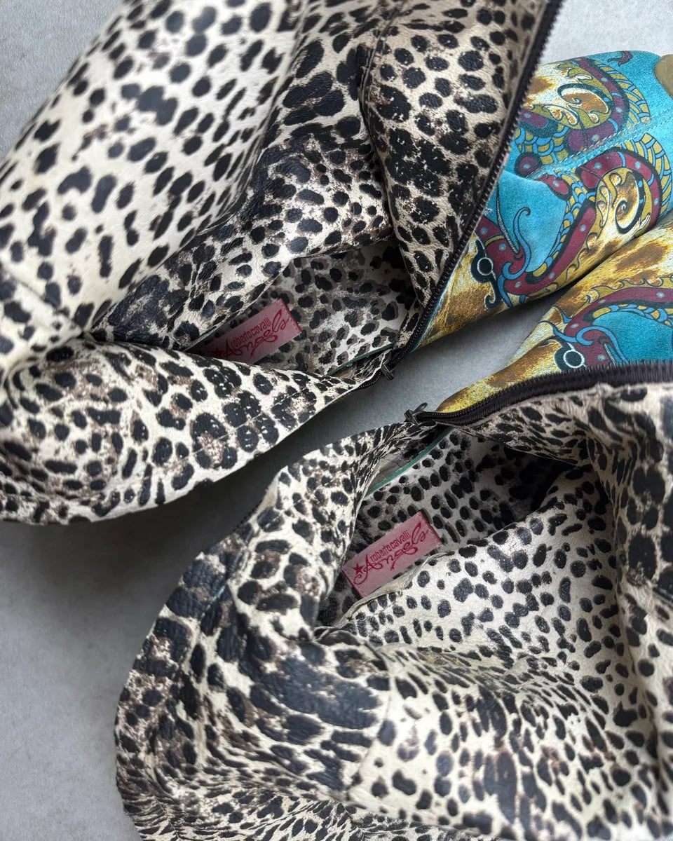 2000s Roberto Cavalli Turquoise Blue Suede Floral Leopard Boots DrbfwrF 8