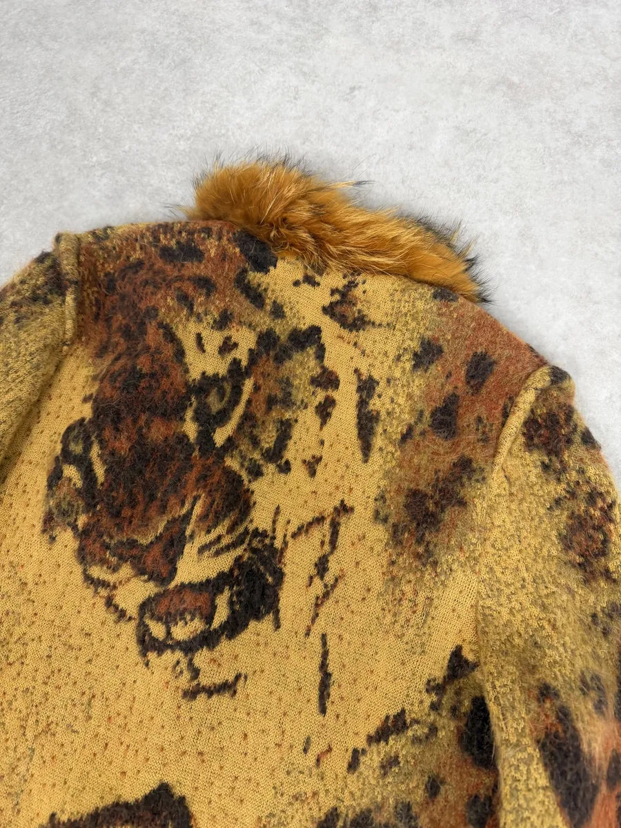 2000s Roberto Cavalli Vulcano Leopard Fur Wool & Mohair Collar Cardigan Jacket WldVaJB 5