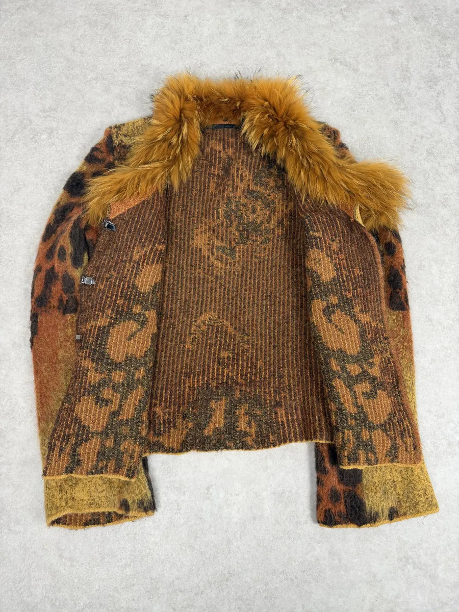 2000s Roberto Cavalli Vulcano Leopard Fur Wool & Mohair Collar Cardigan Jacket WldVaJB 7